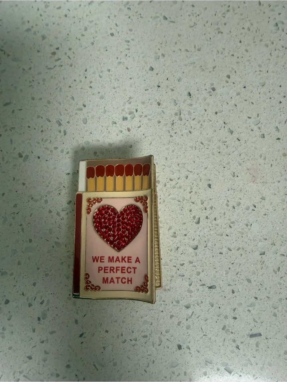 Enamel Matchbook Pin with Red Sparkle Heart